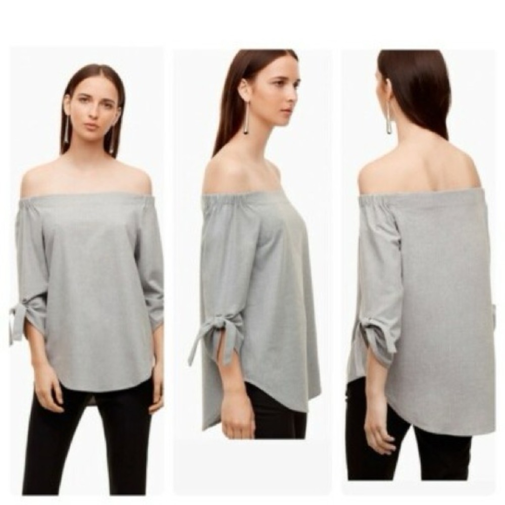 Aritzia Babaton Malik Blouse Top Grey Off The Shoulder Size Small Women’s - Picture 3 of 14